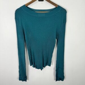 Modern Citizen Teal Ribbed Long-Sleeve Top